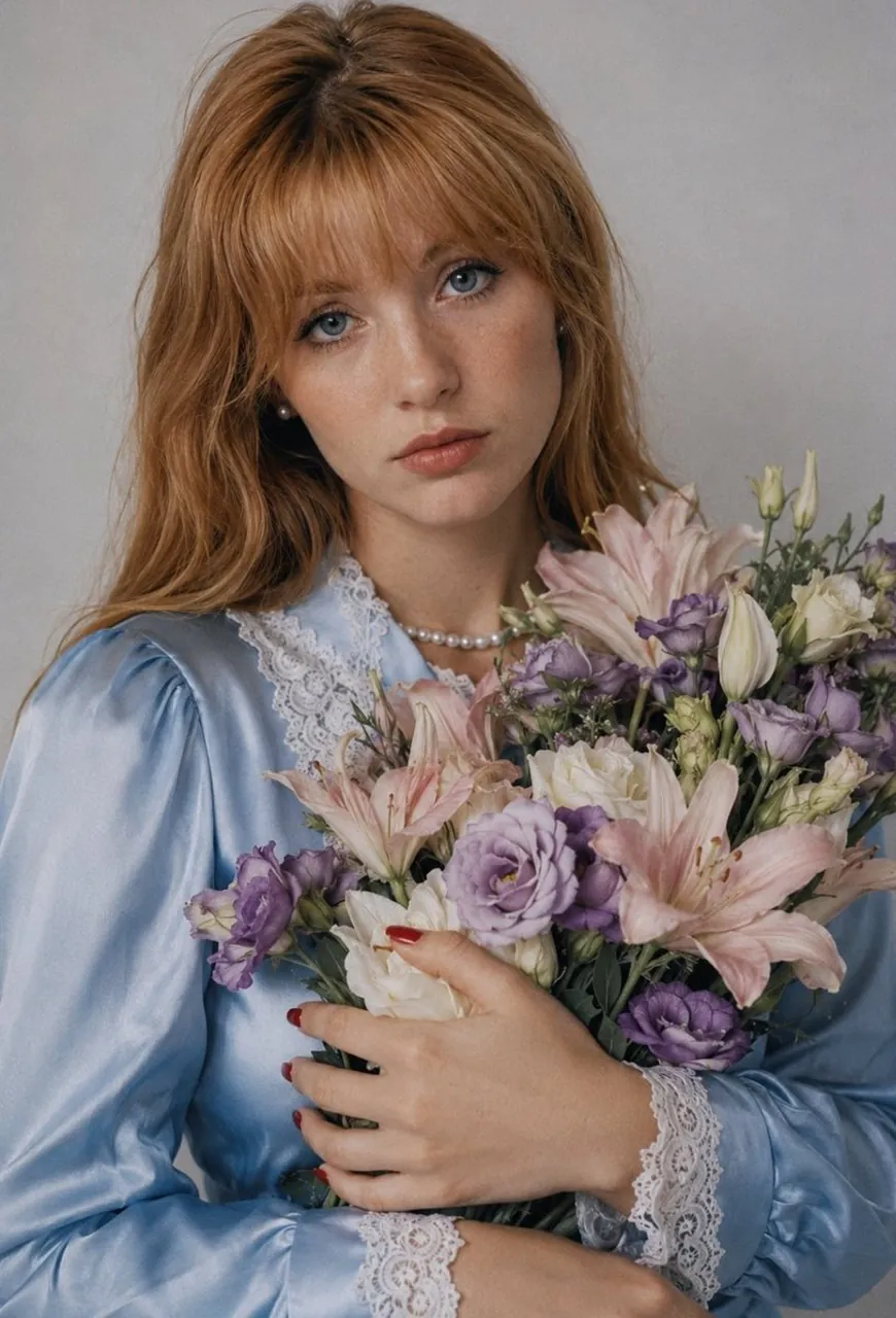 Medium Close-Up Portrait of a Young Woman with Flowers