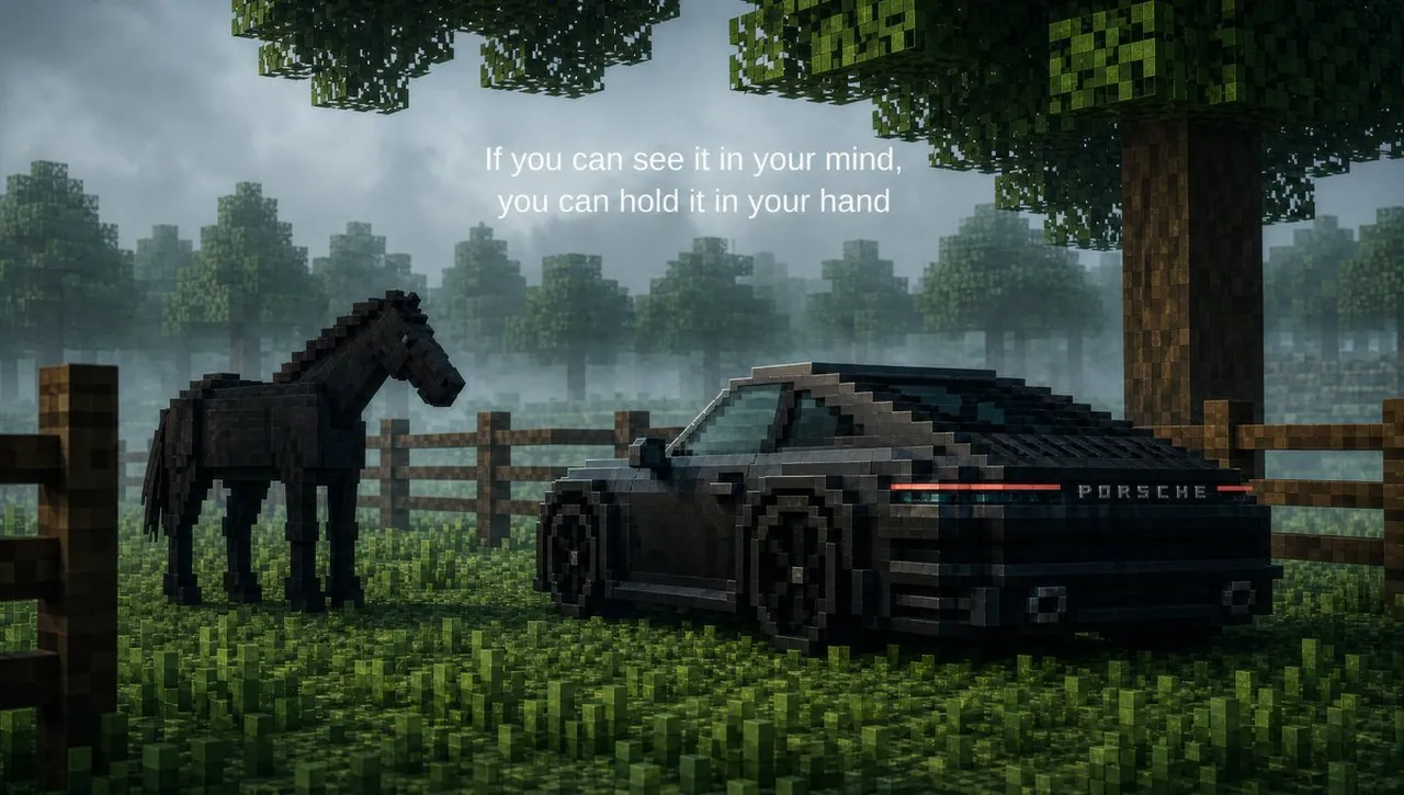 Voxel Porsche and Horse Wallpaper