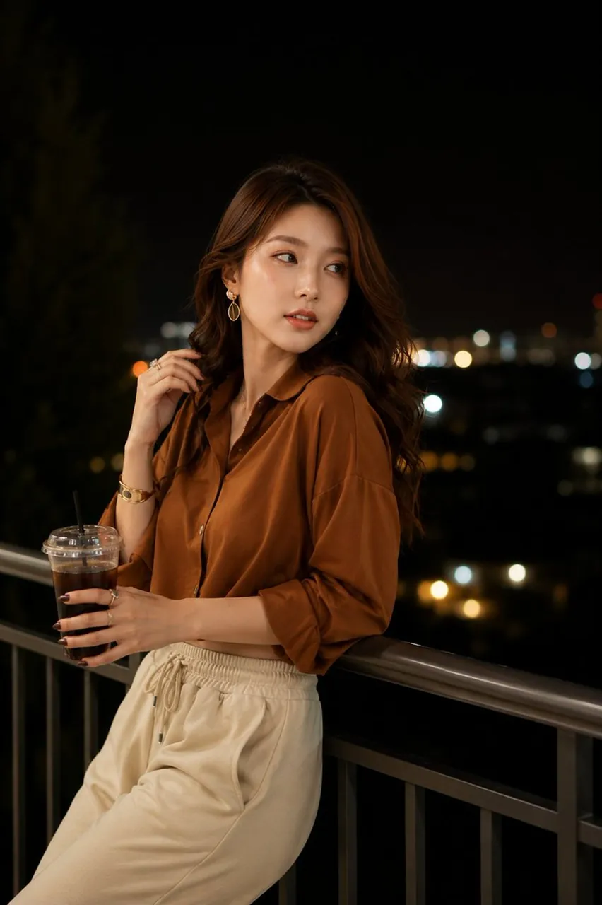 Elegant Night Balcony Portrait