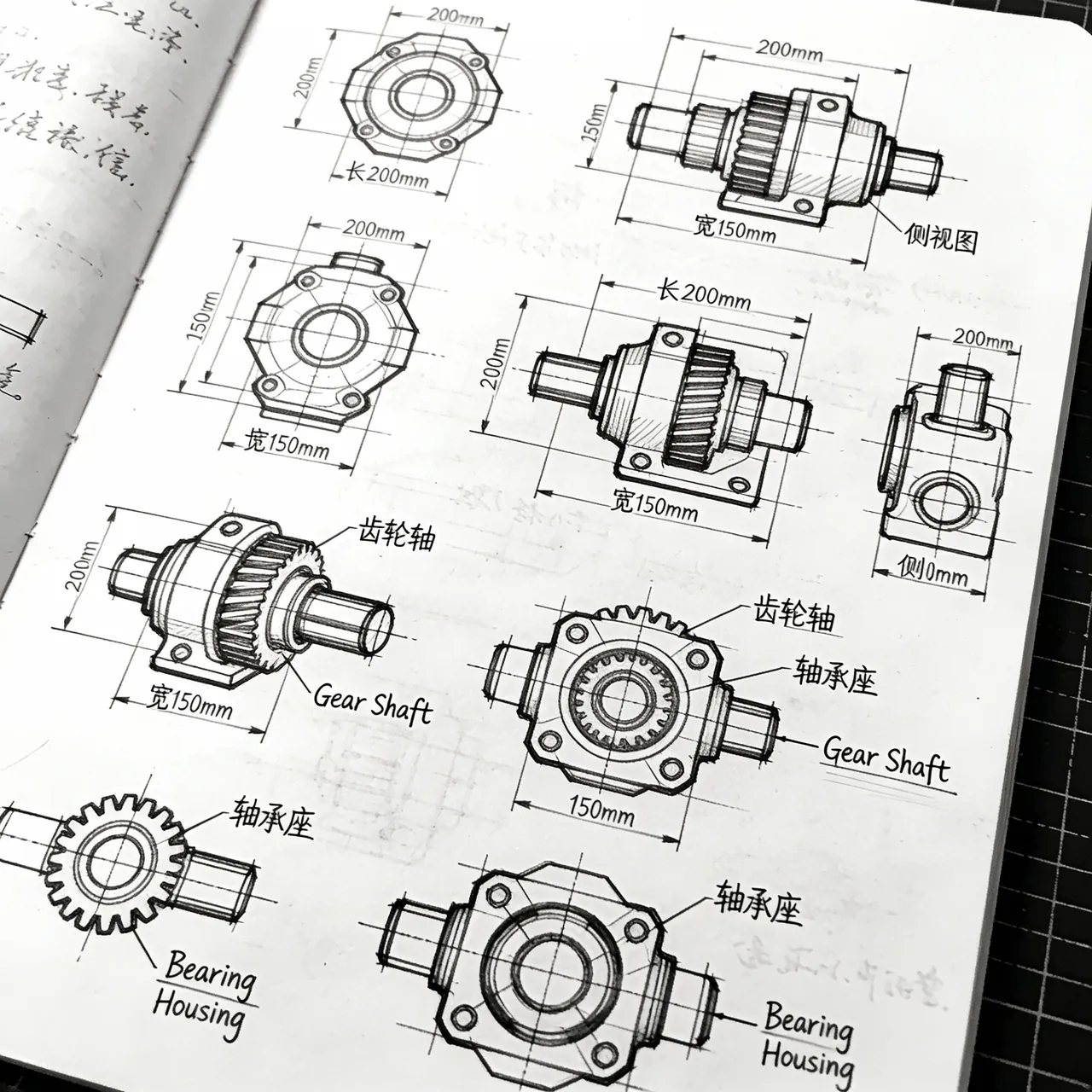 Skizzennotizen für mechanisches Design