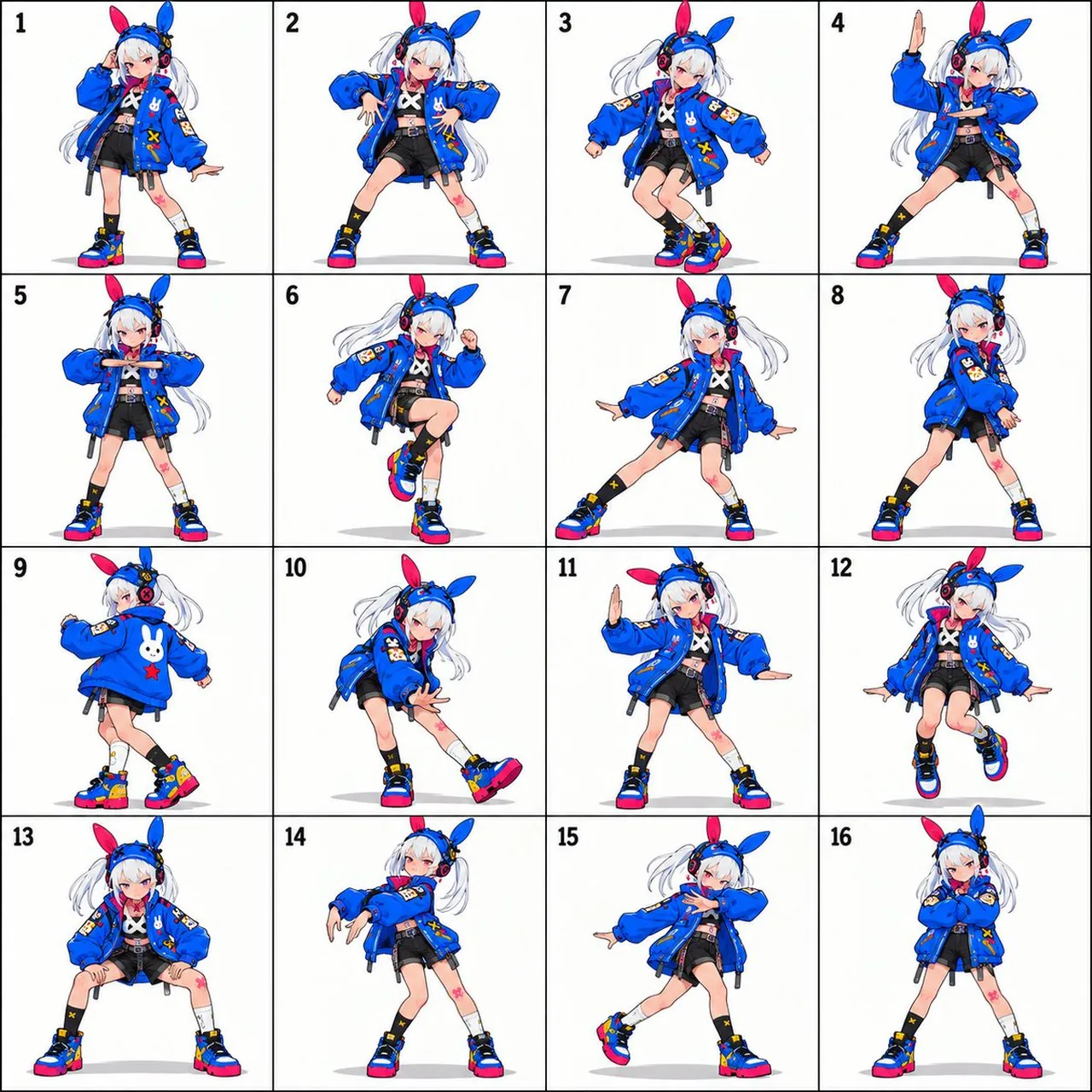 Anime Bunny-Eared Dance Pose Grid