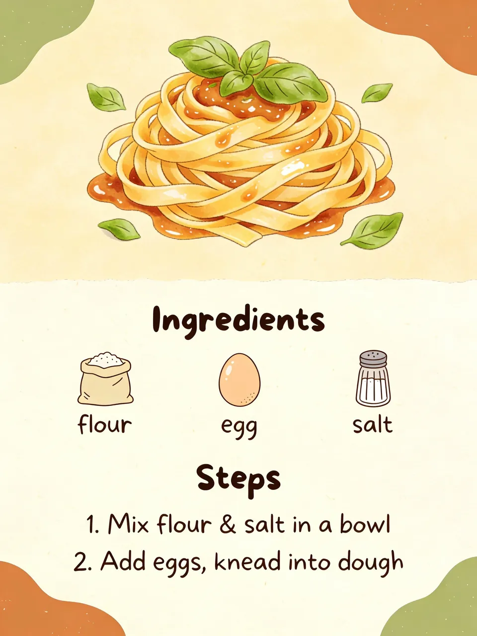 Illustrated Homemade Pasta Recipe Card