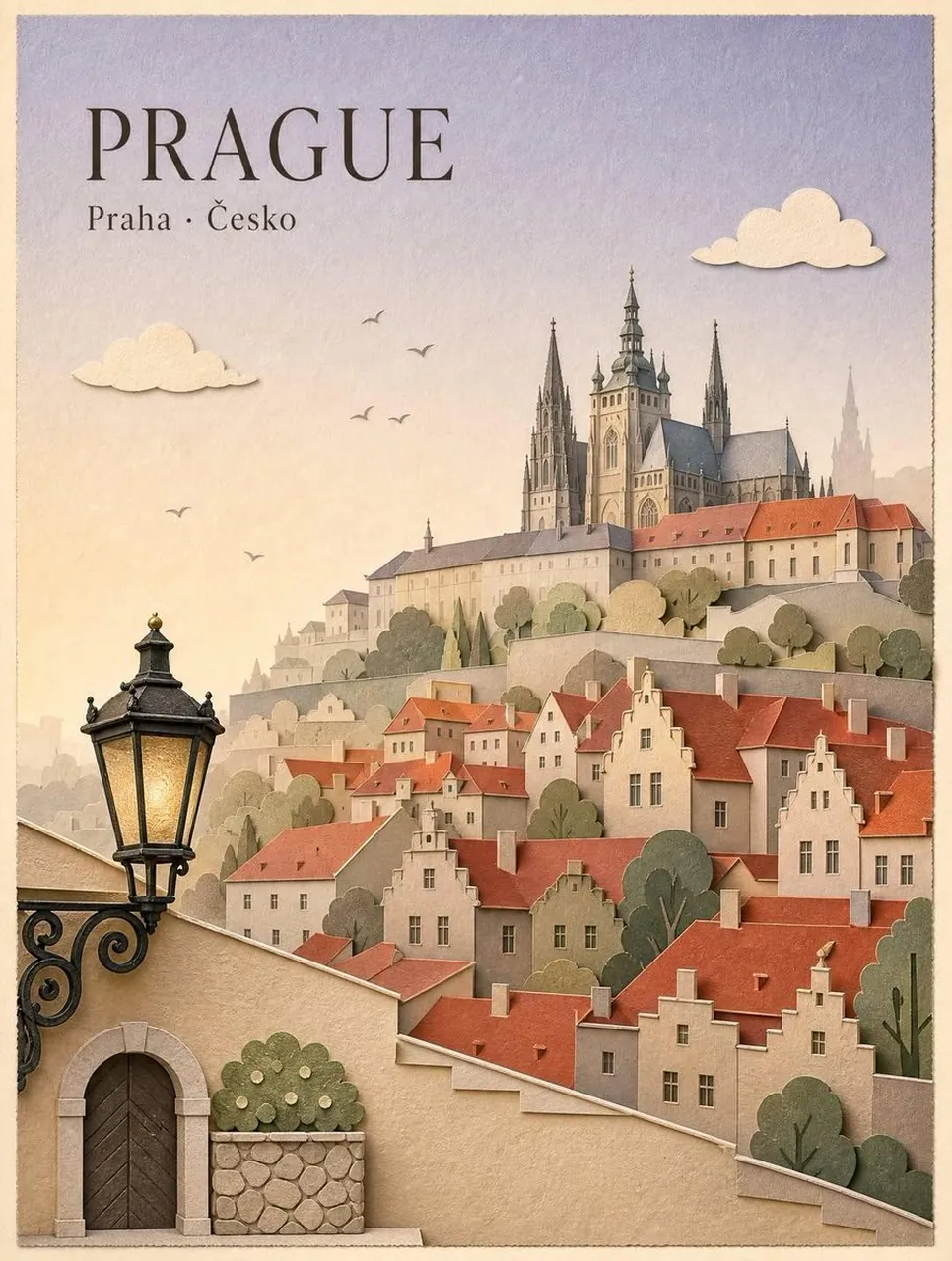 Layered Paper Cut Vintage Travel Poster