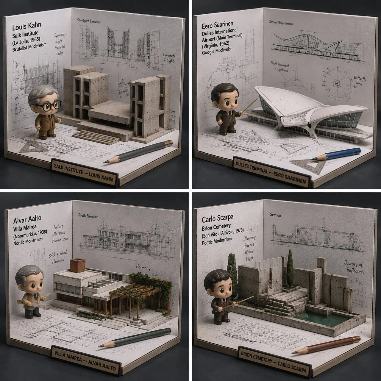 Blueprint-to-Model Architecture Desk Diorama
