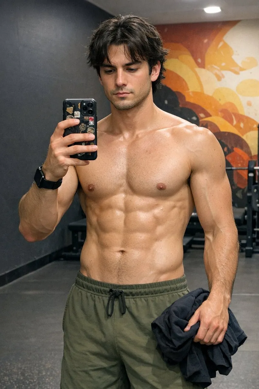 Hochdetaillierter JSON-Prompt für Indoor-Fitness-Spiegel-Selfie