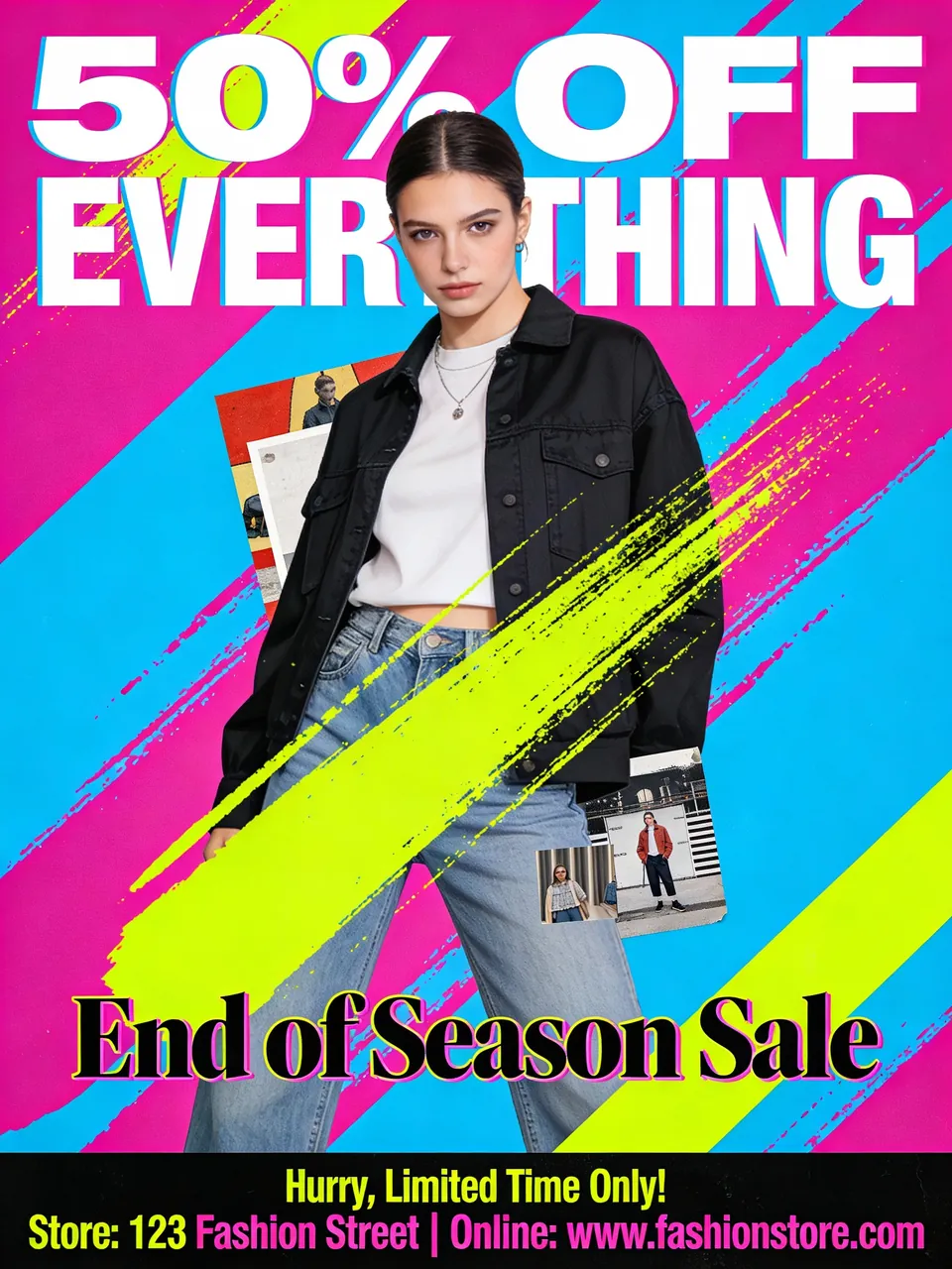 Trendiges Saisonabschluss-Sale-Poster mit ausgefallener Typografie und Modell