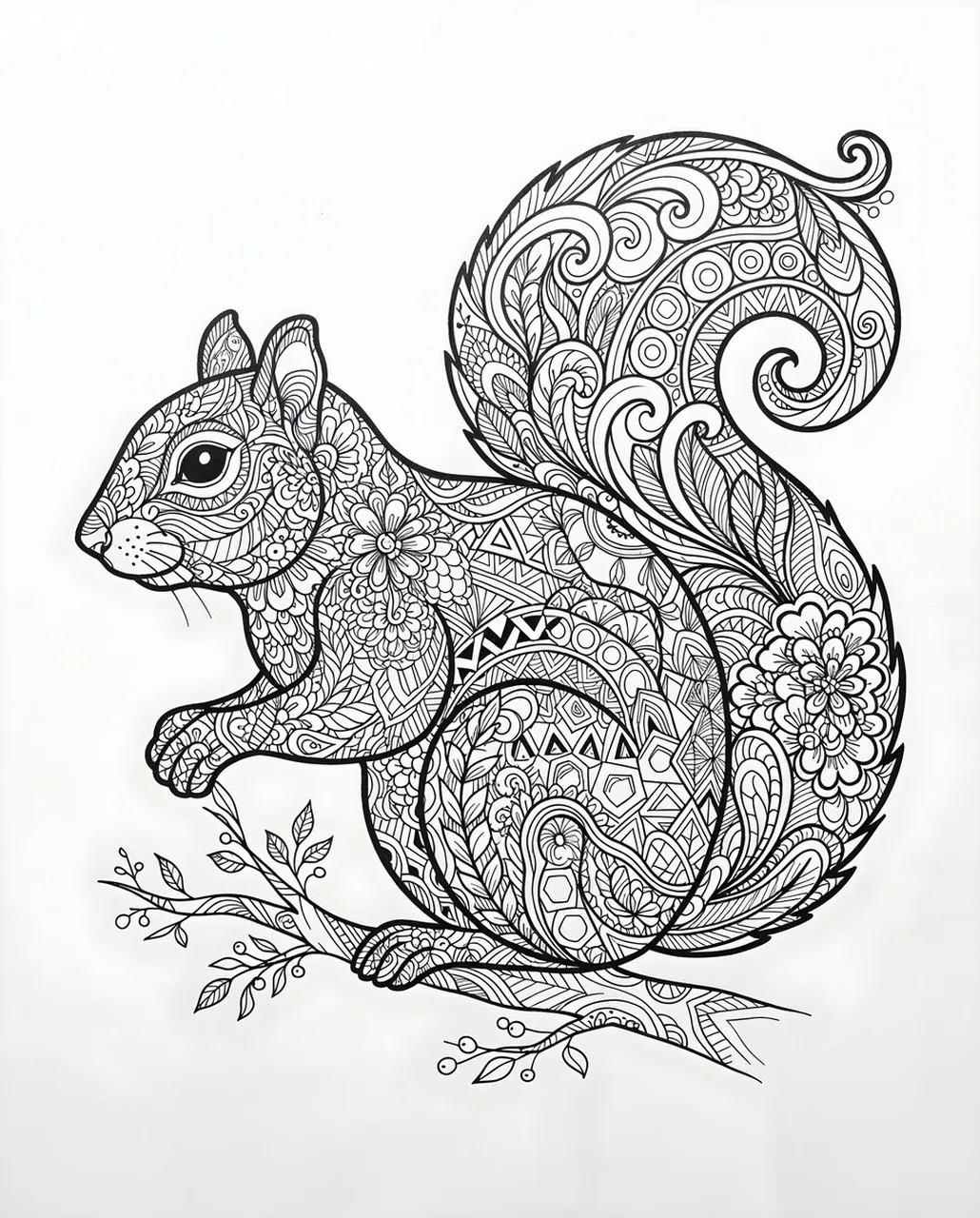Zentangle Squirrel Line Drawing