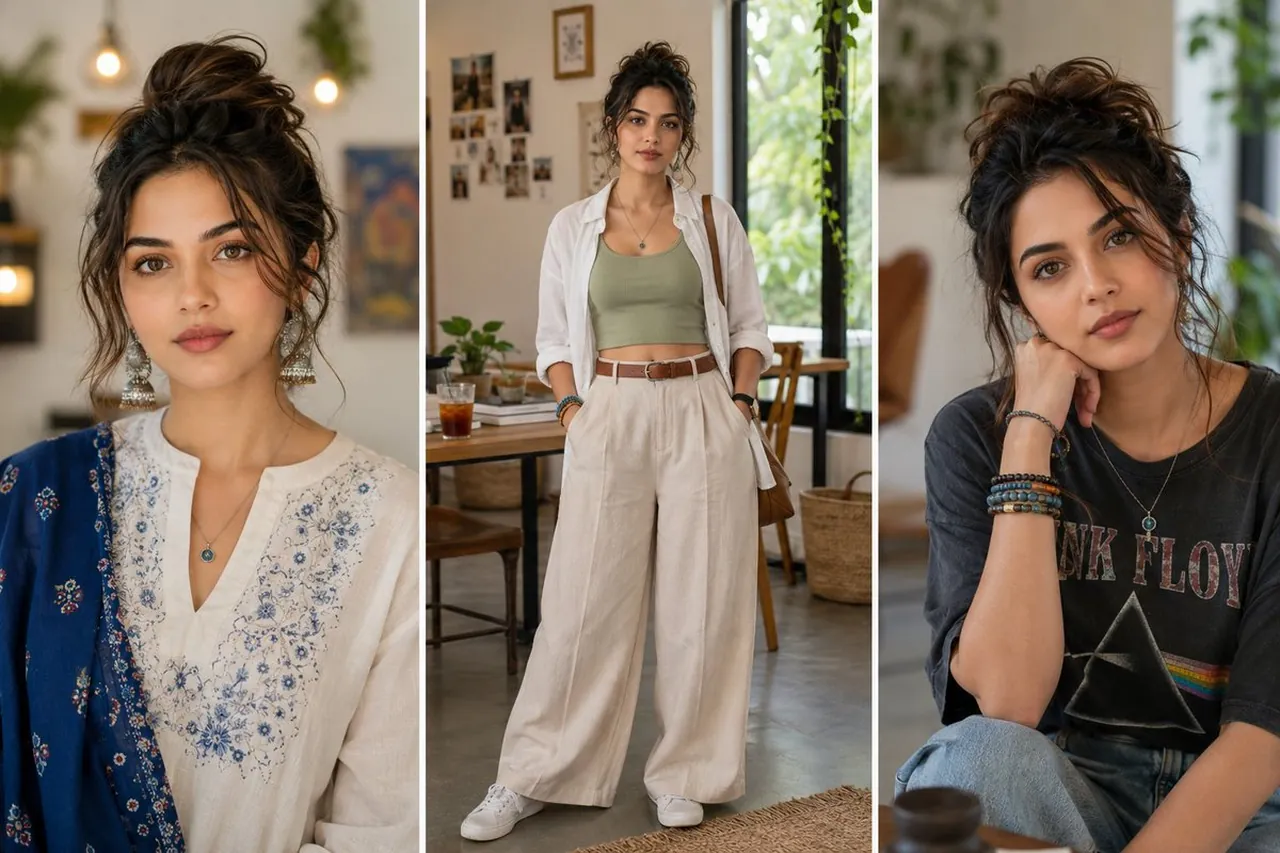 Messy-Bun Lifestyle Fashion Portrait Triptych