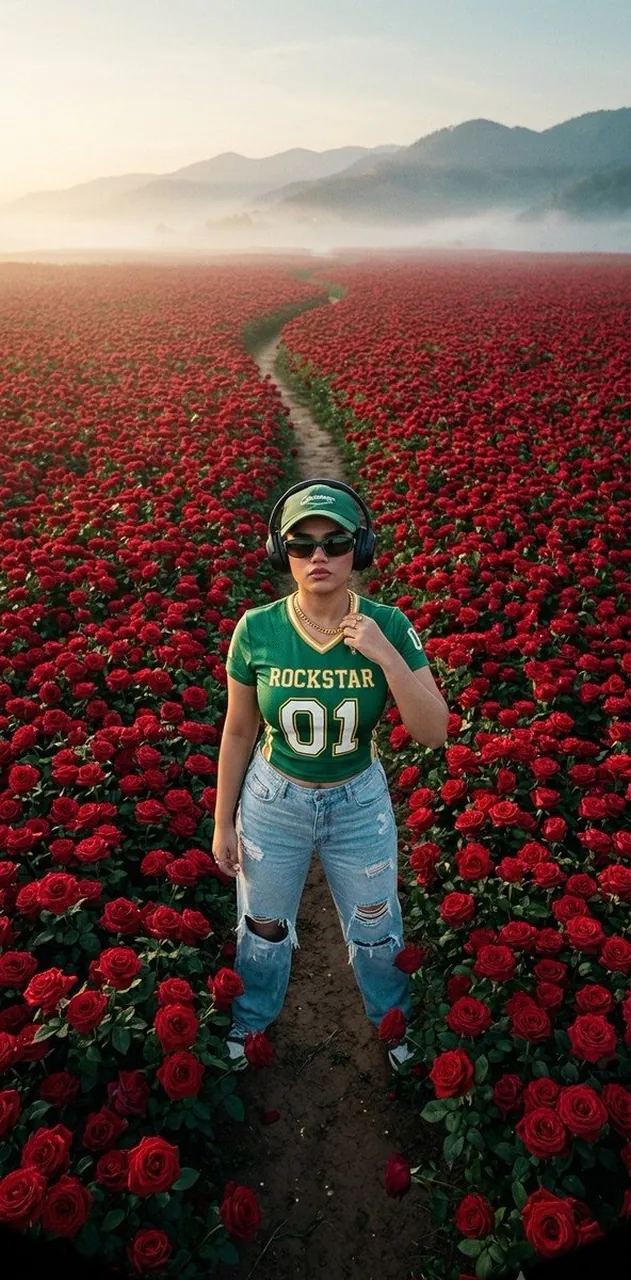 Rockstar in einem Rosenfeld