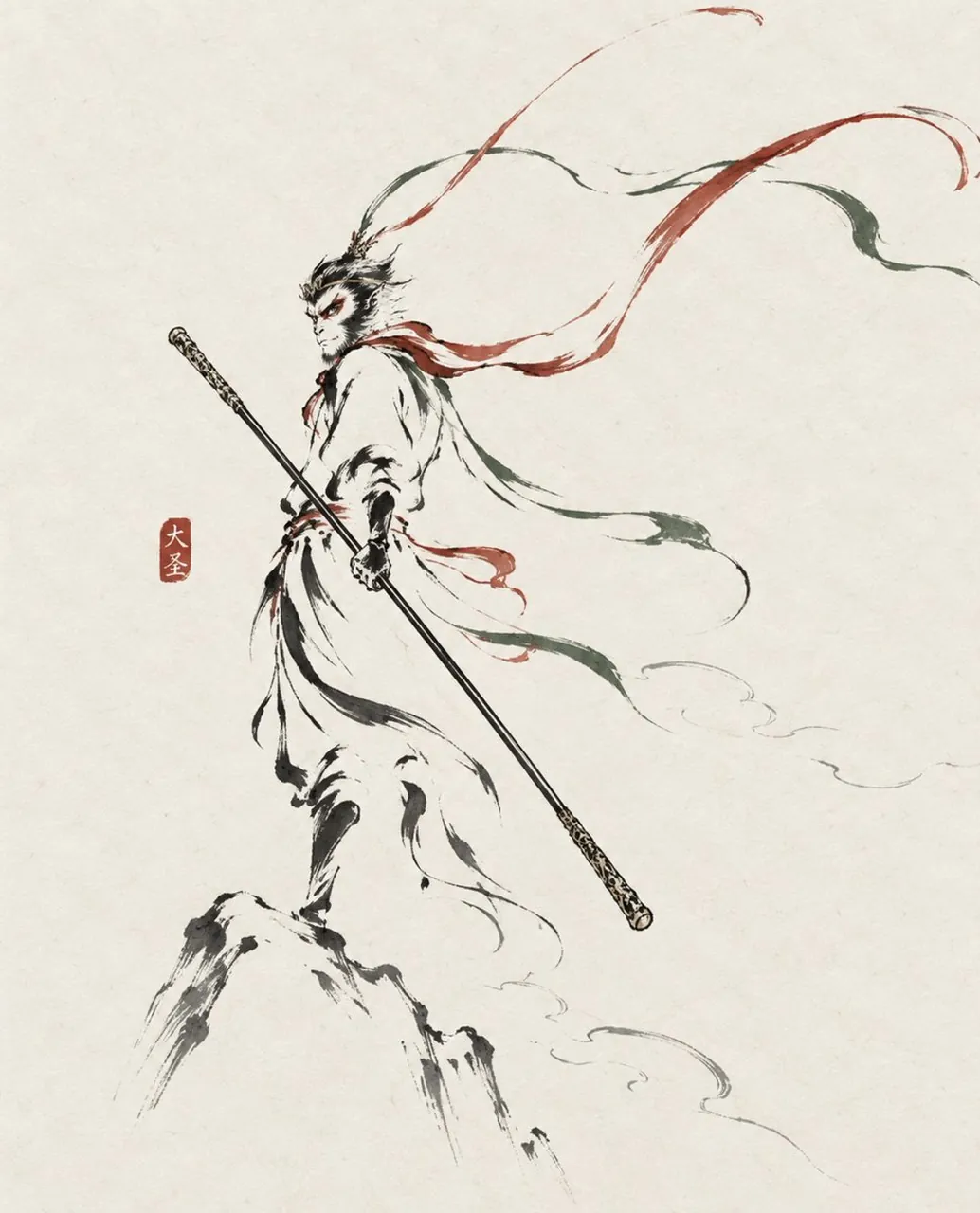 Ink Wash Monkey King Poster