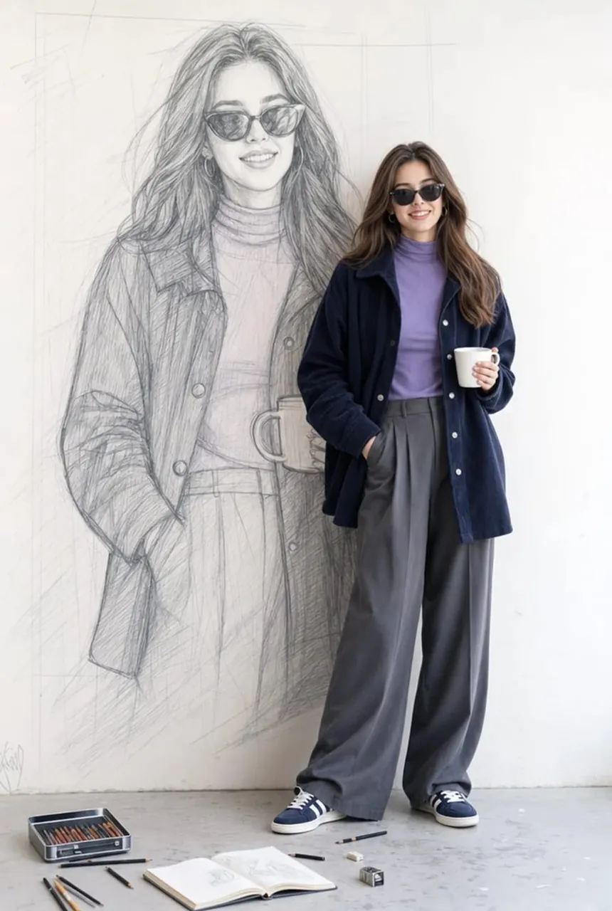 Woman Sketching in Art Studio