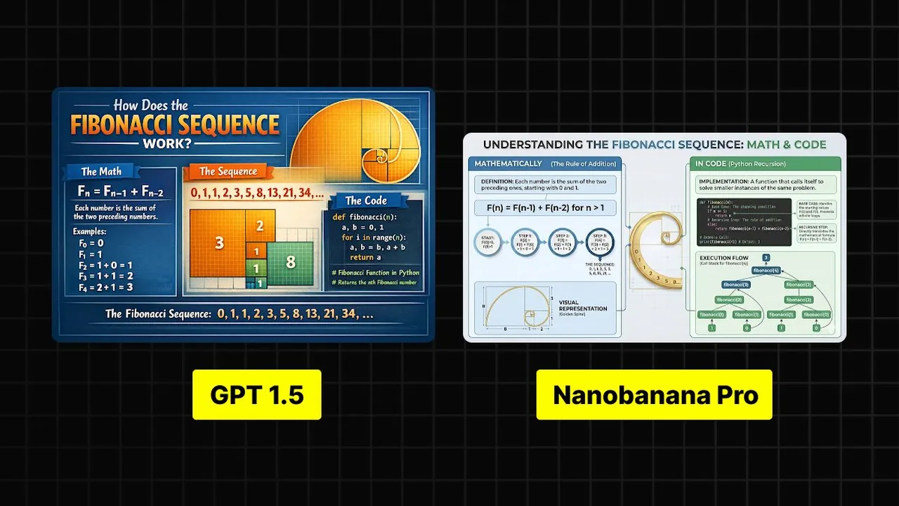 Infografik zur Erklärung der Fibonacci-Folge mit Mathematik und Code