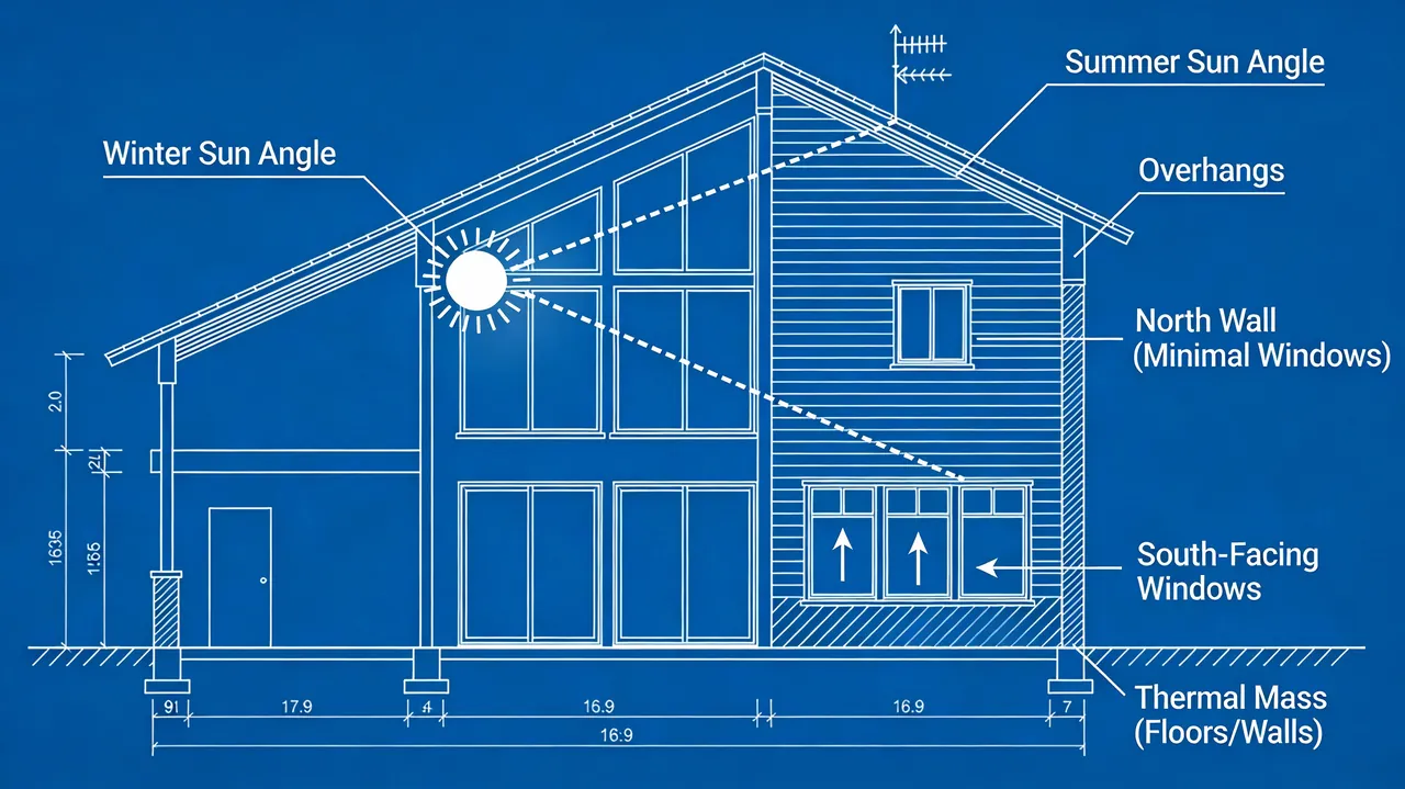 Blueprint-Entwurf für passives Solardesign