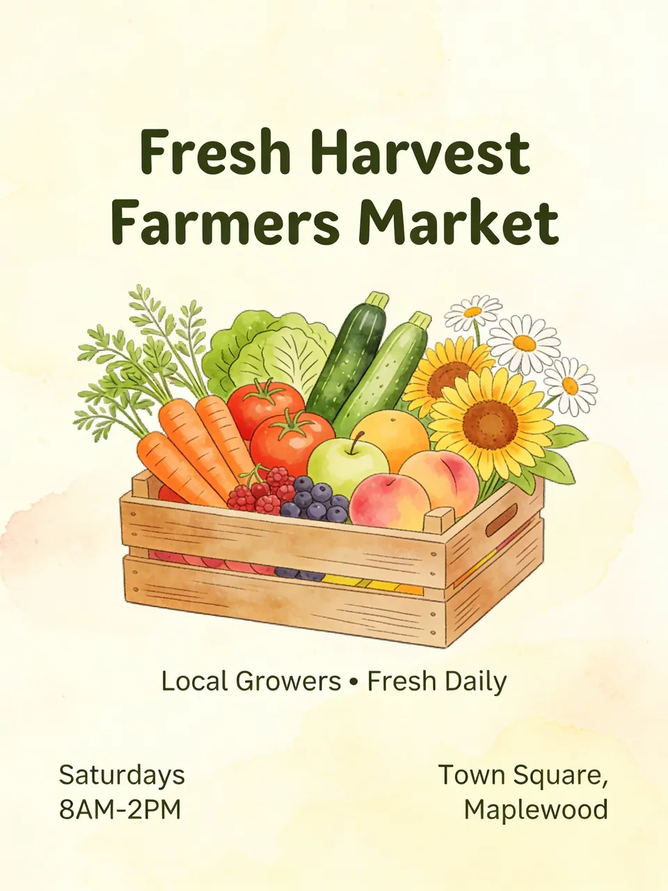 Affiche de marché fermier rustique et charmante