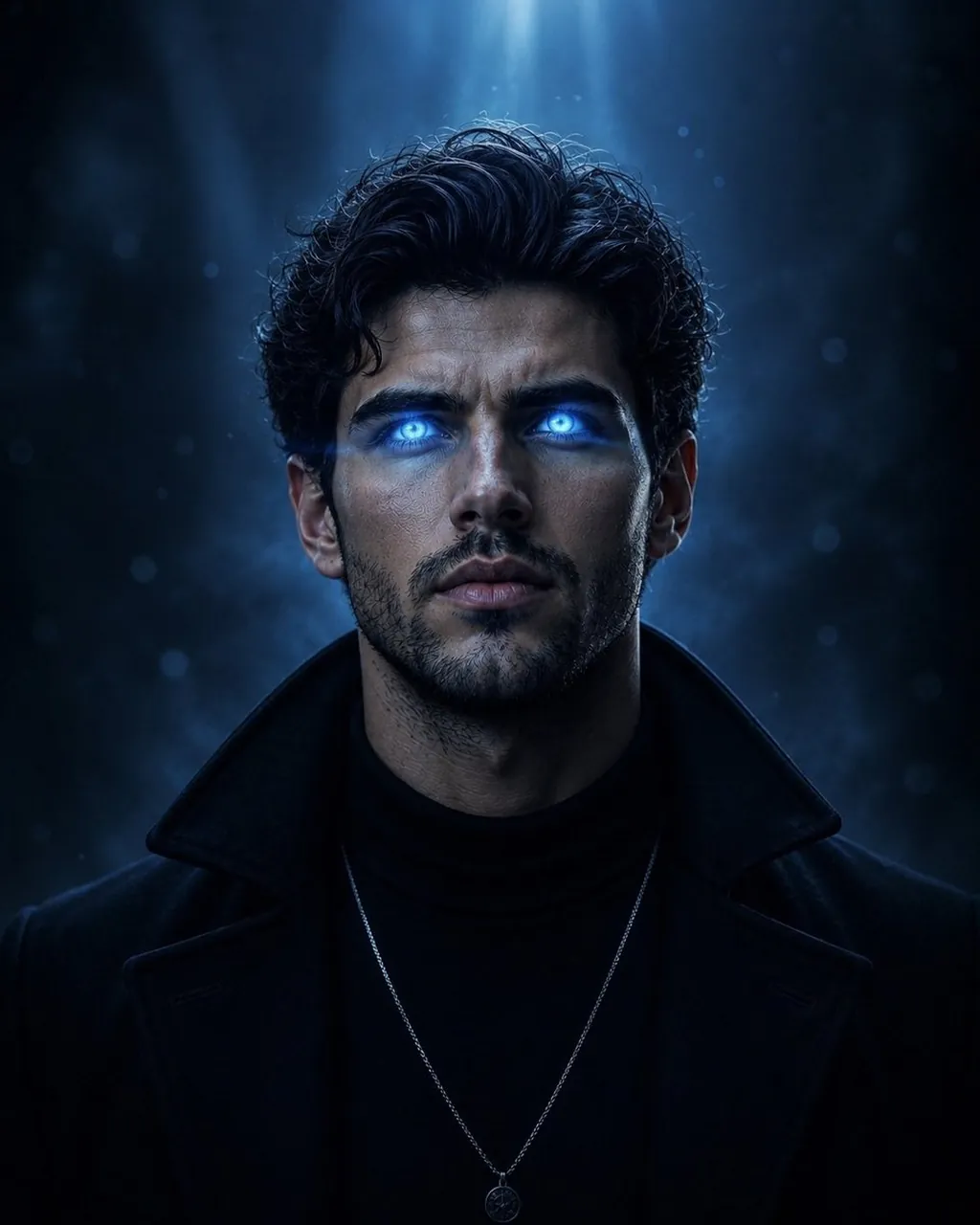 Glowing Blue Eyes Dark Supernatural Portrait