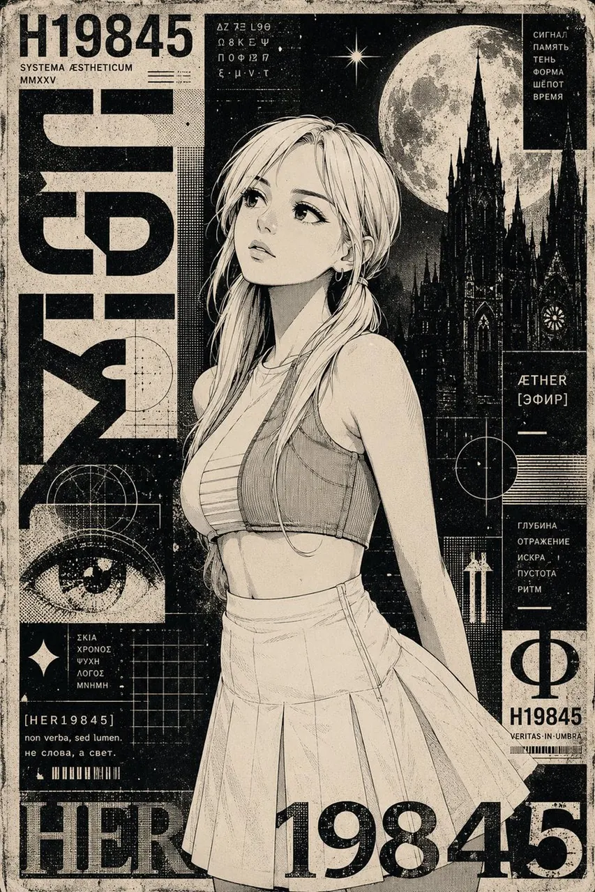 Alternative manga-style illustration and graphic poster in black