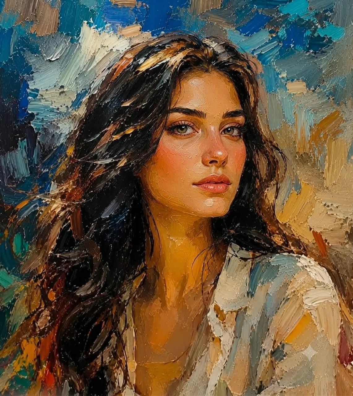 Textured impasto oil painting portraits.