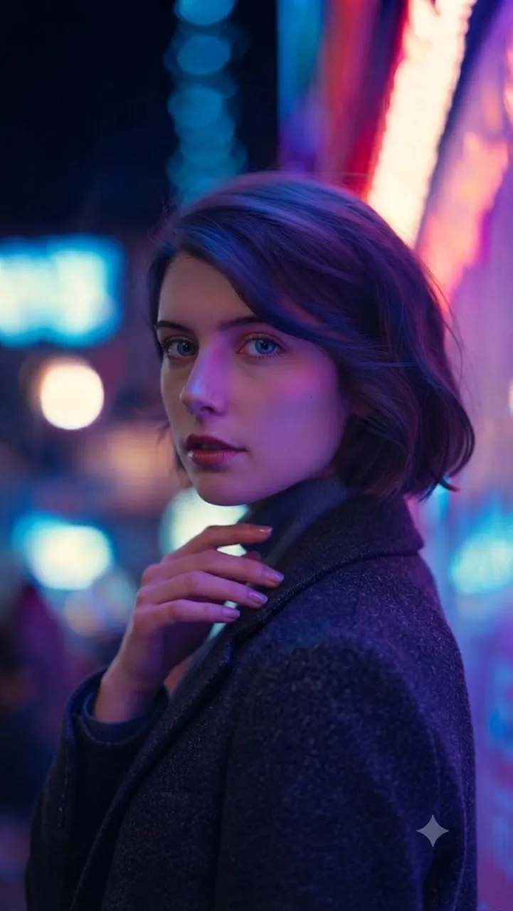 Radiant portrait in neon light.