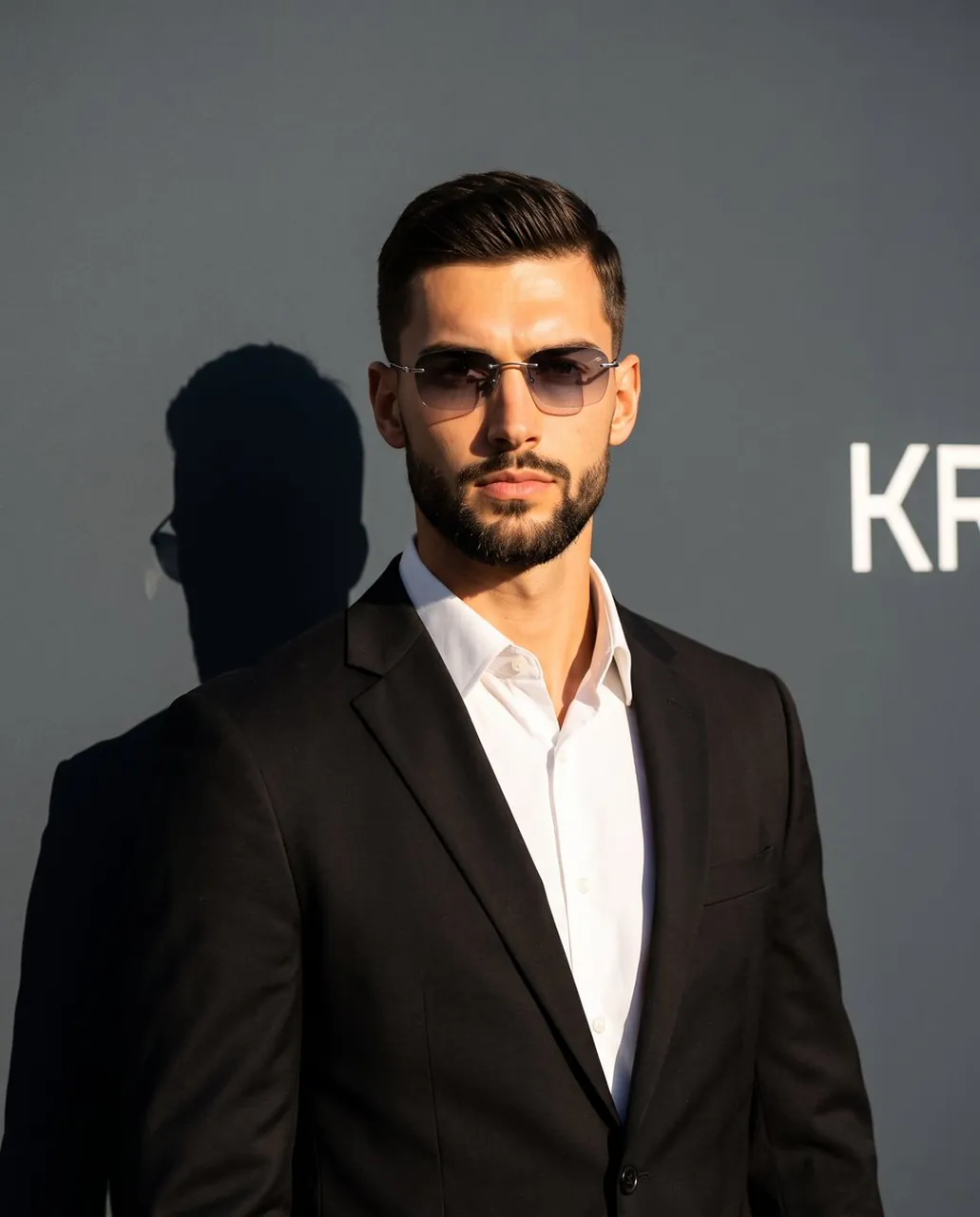 A confident man with short dark hair and a well-groomed beard