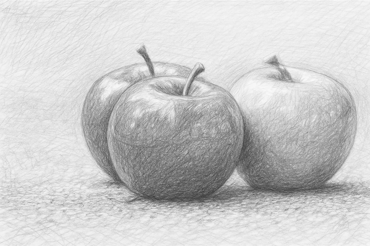 AI pencil sketch of apples fruit drawing