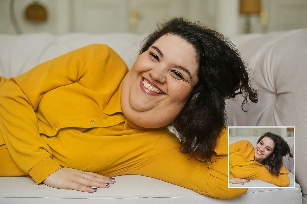 Before and after comparison showing fun weight gain effects on a person's photo