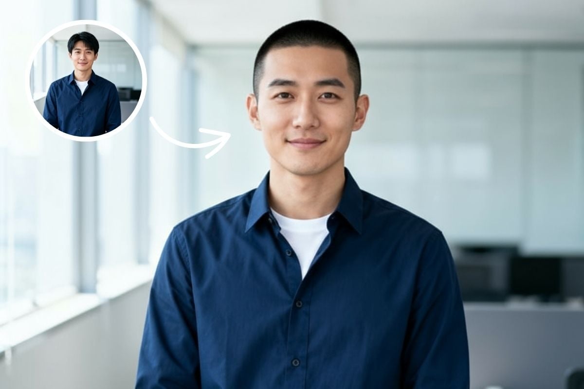 Social media portrait with a buzz cut filter