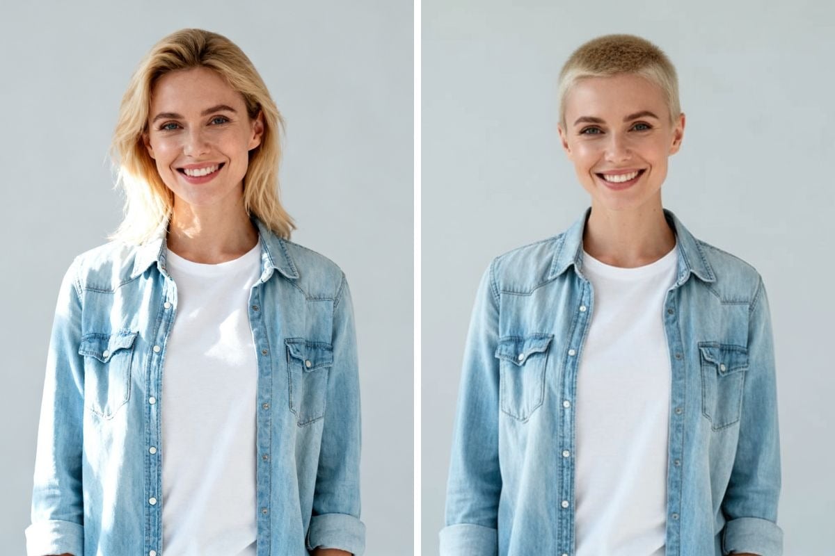 Buzz cut filter applied to different people