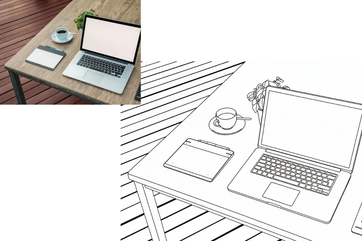 A designer using a line drawing in their workflow