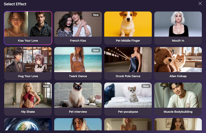 PixVerse エフェクトライブラリのプレビュー