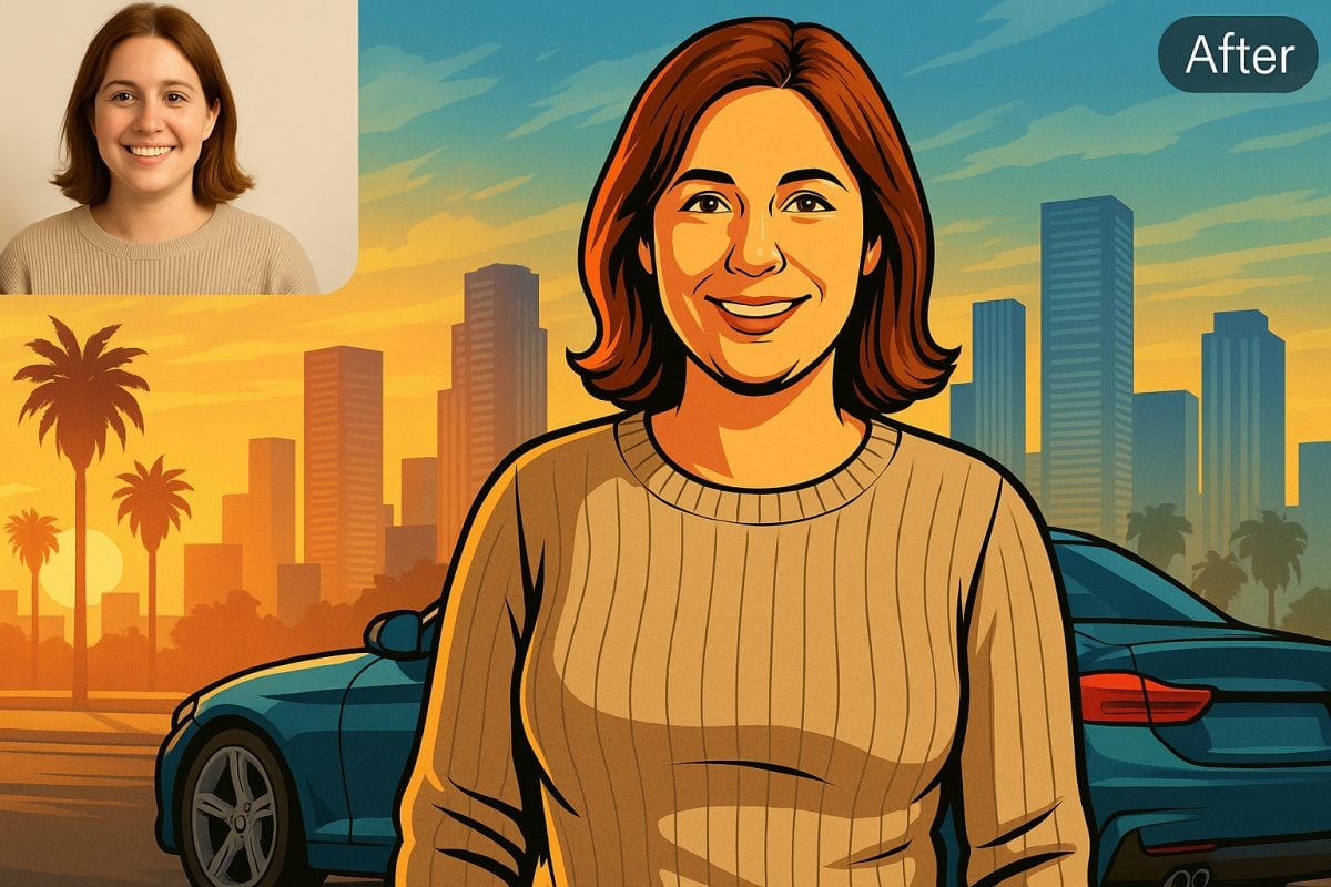 A photo transformed into a GTA-style character using the AI GTA filter.