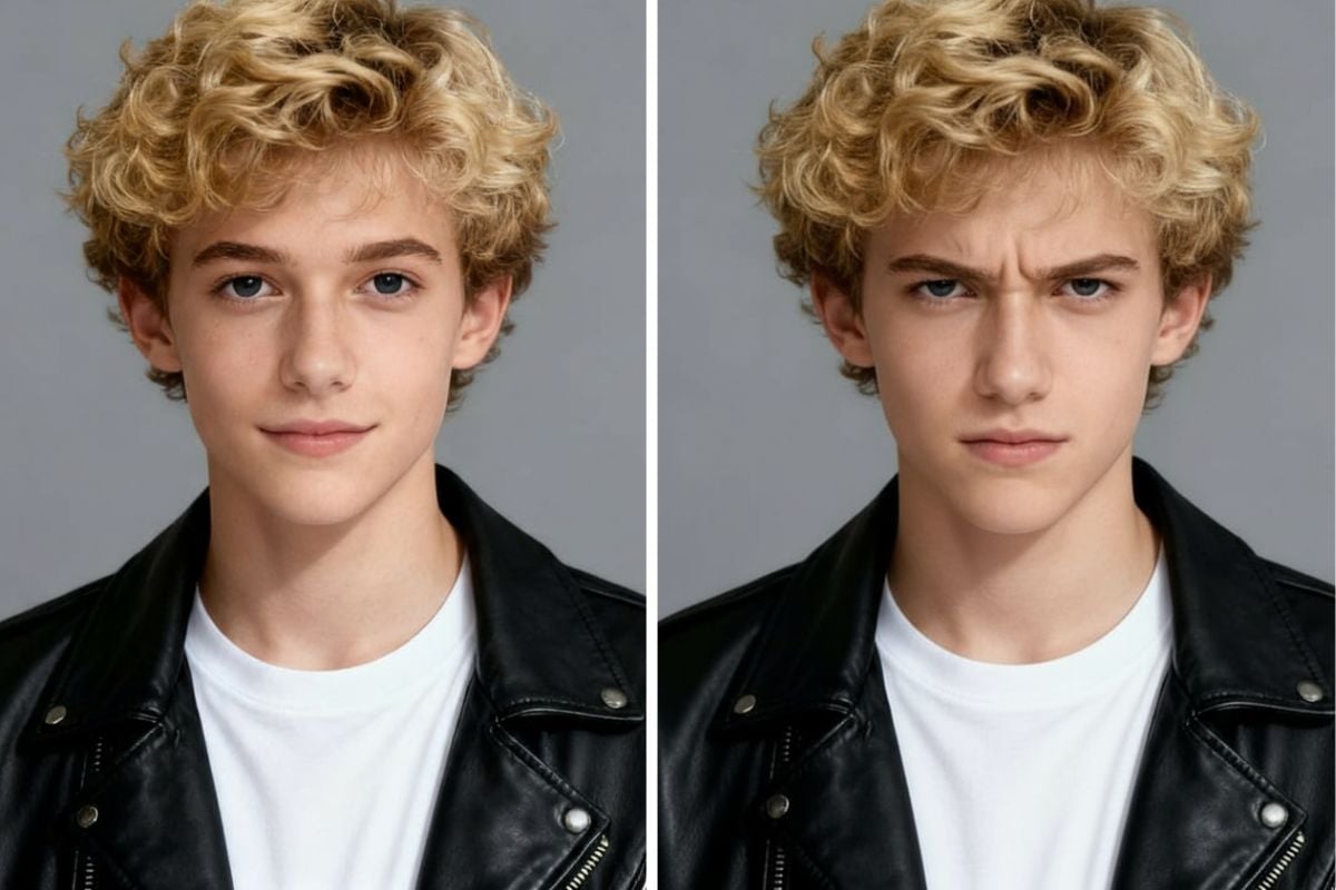 A person's face transformed with an angry filter online.