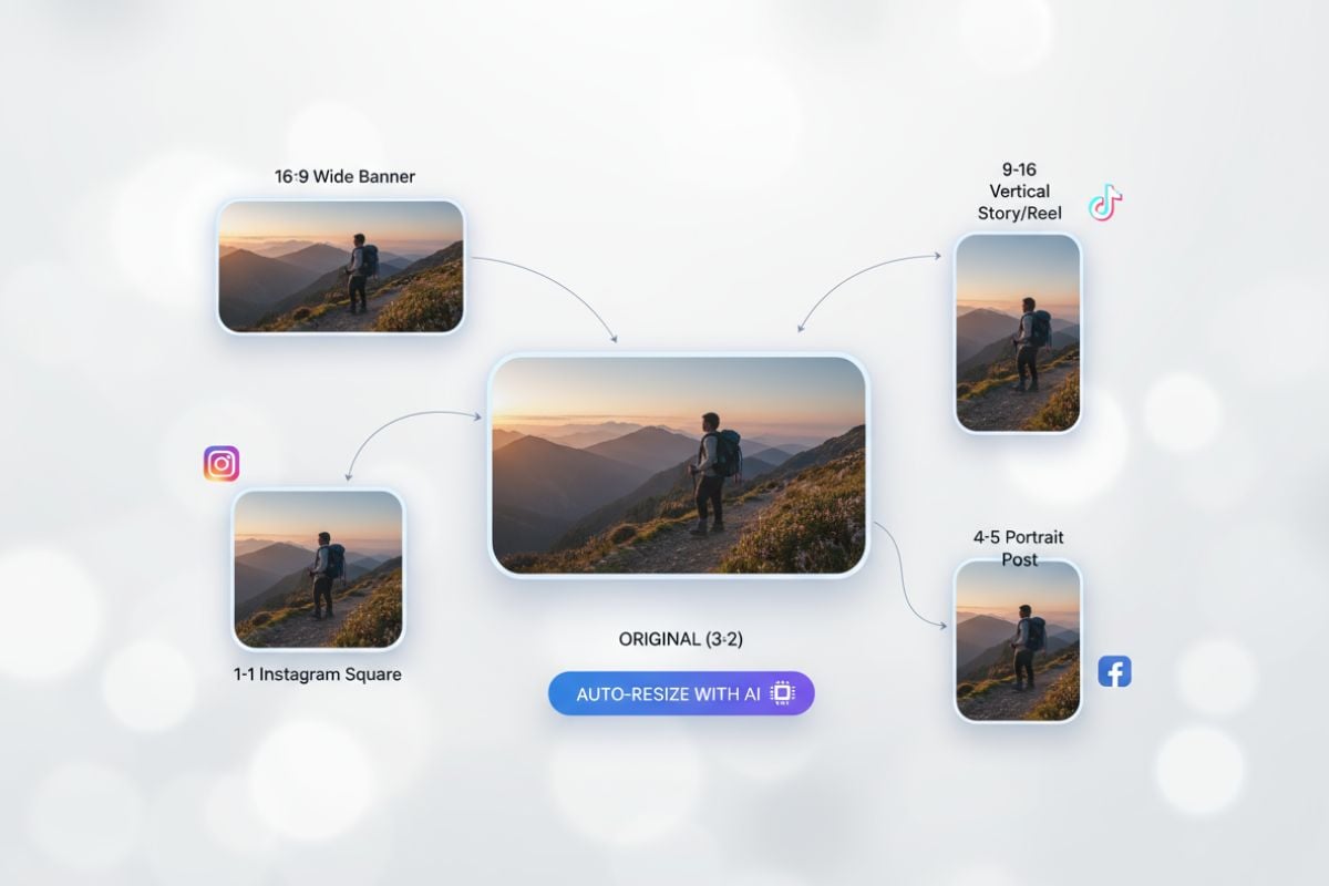 An image being resized for different social media aspect ratios.