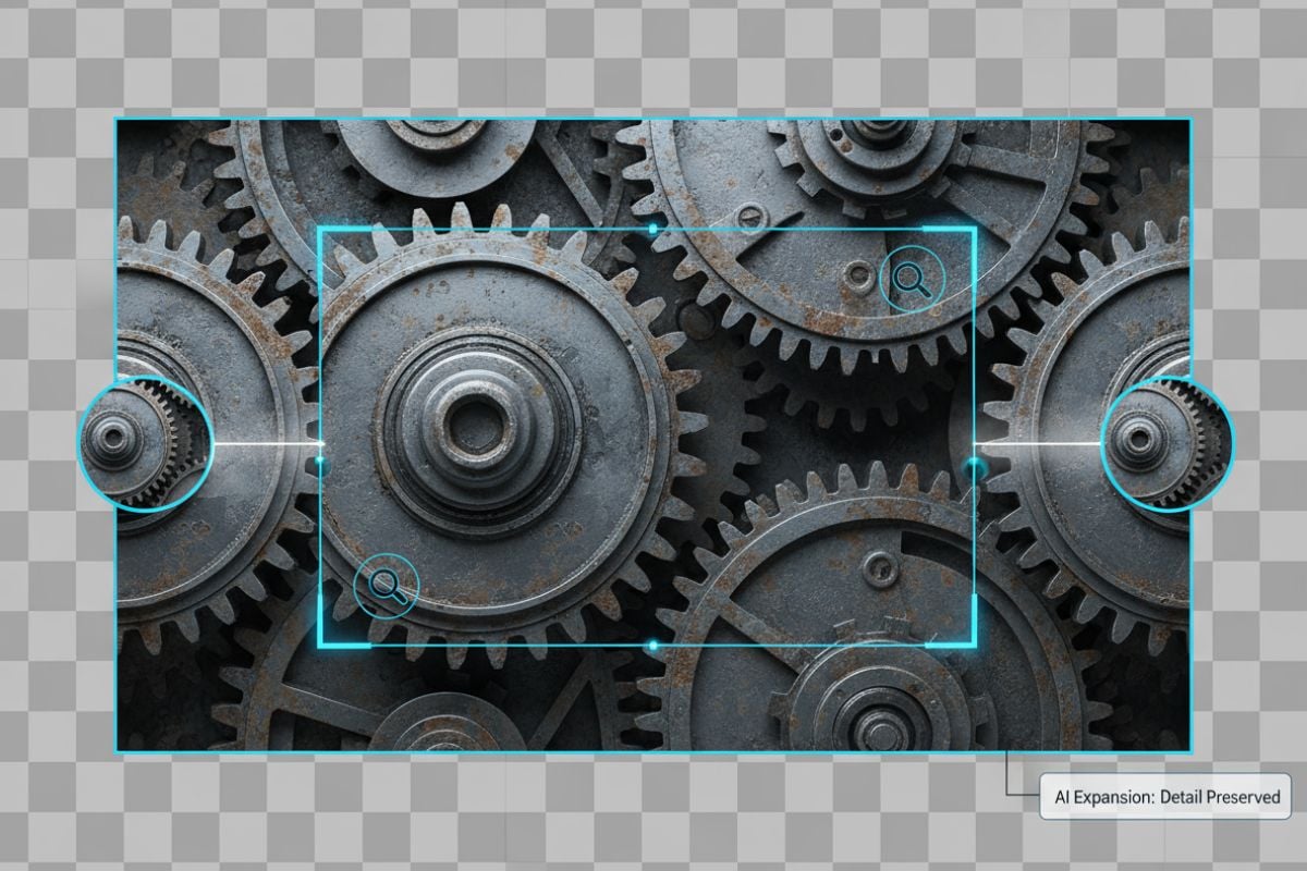 A close-up showing the preserved detail after image extension.