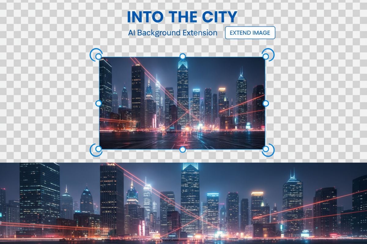AI-powered image expansion showing a wider scene.