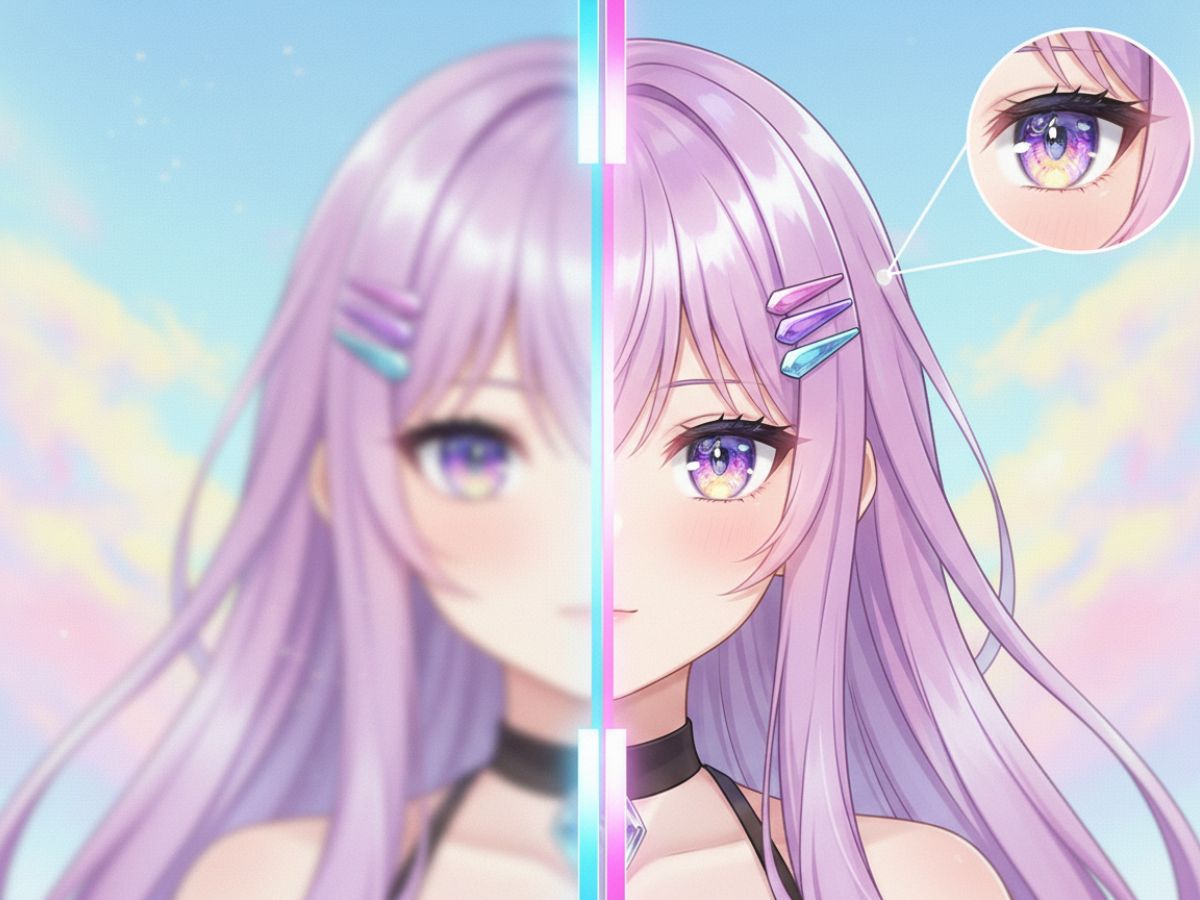 Comparación del estilo de arte original y reescalado de anime