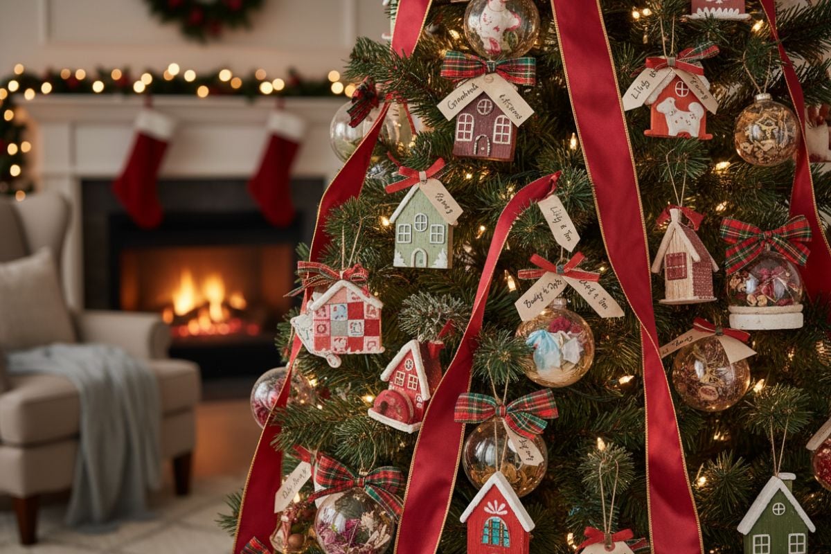 AI Christmas tree ornaments on a decorated tree.