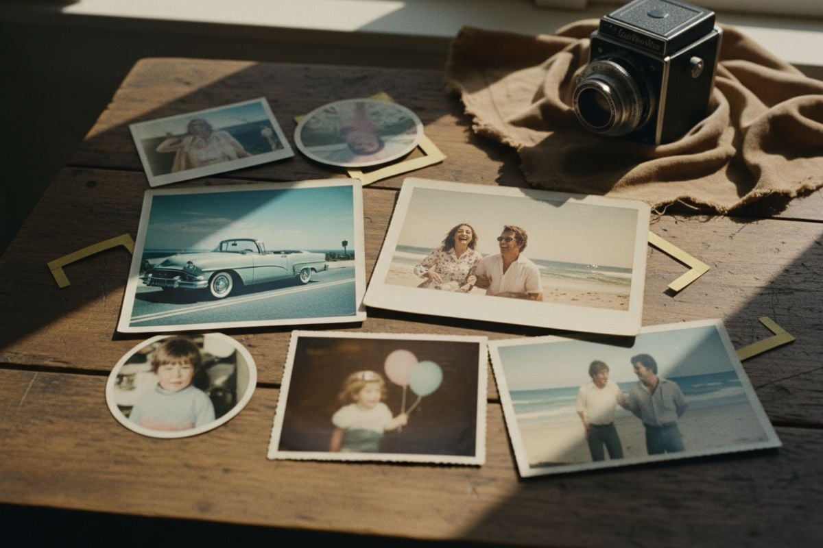 Filtro vintage com IA transformando uma foto moderna em uma imagem no estilo de filme antigo