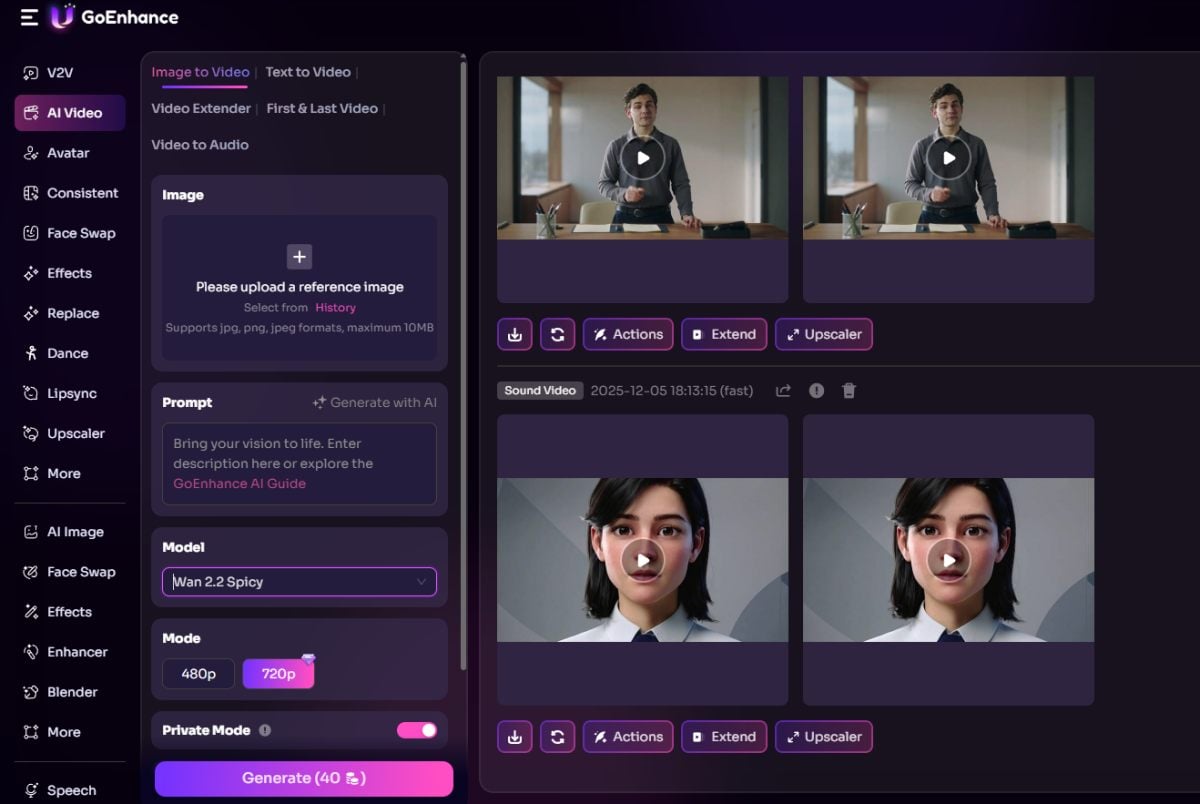 Gerador de vídeo do GoEnhance AI