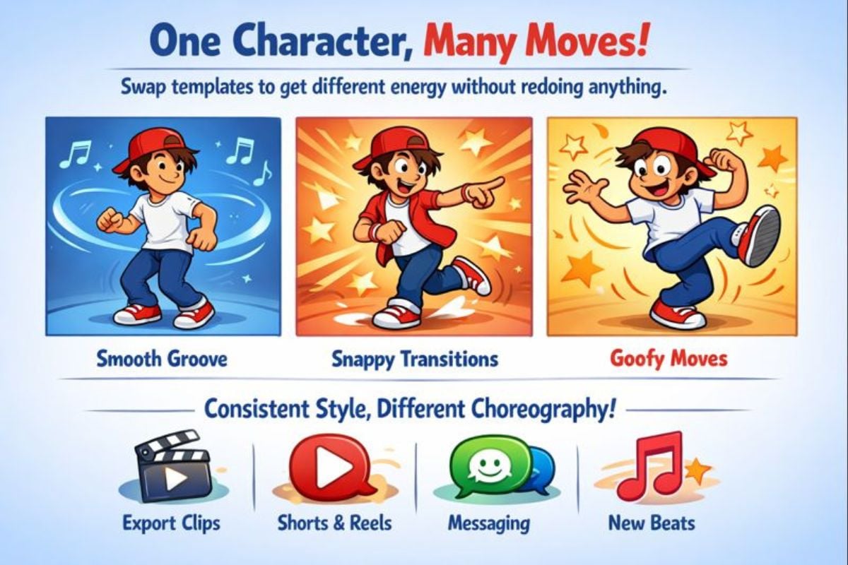 A cartoon dancer generated from a character image using a dance template
