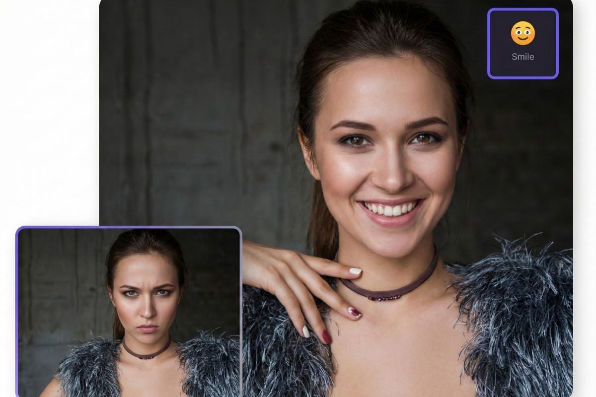 Add smile to photo AI filter example