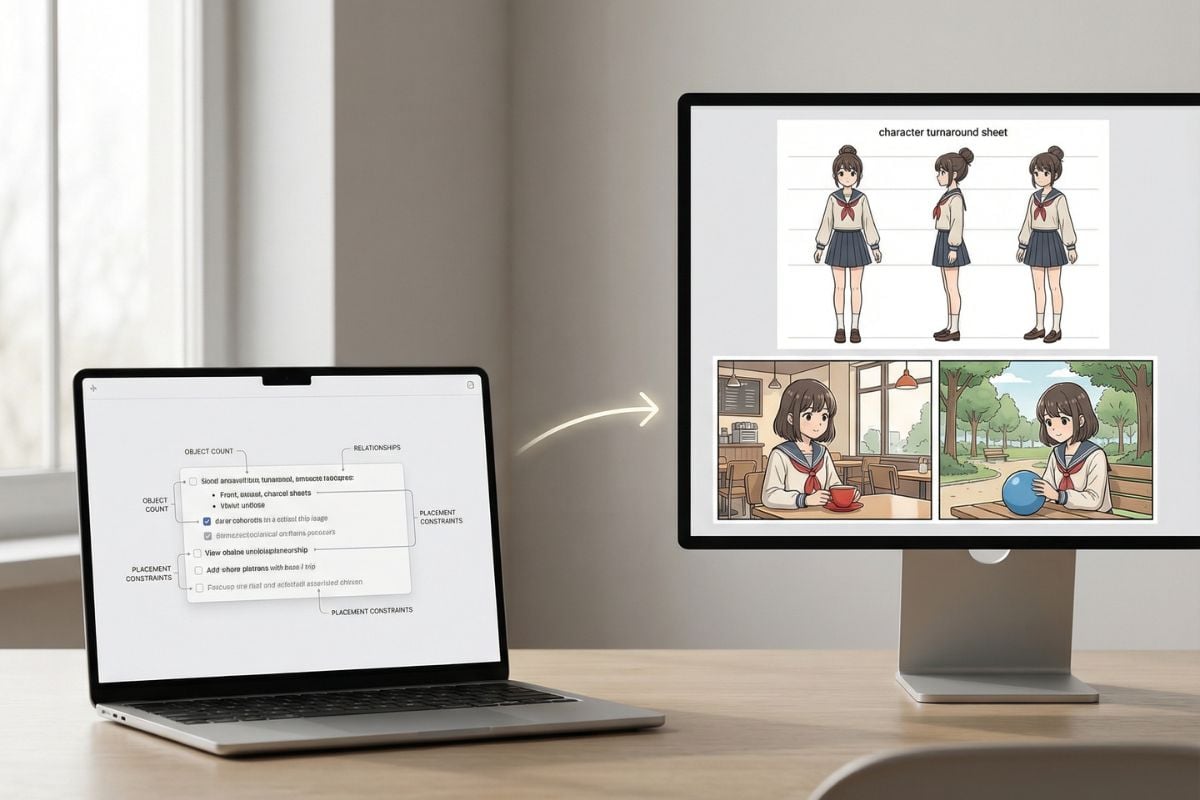 niji 7 prompt following for character design and scene layout