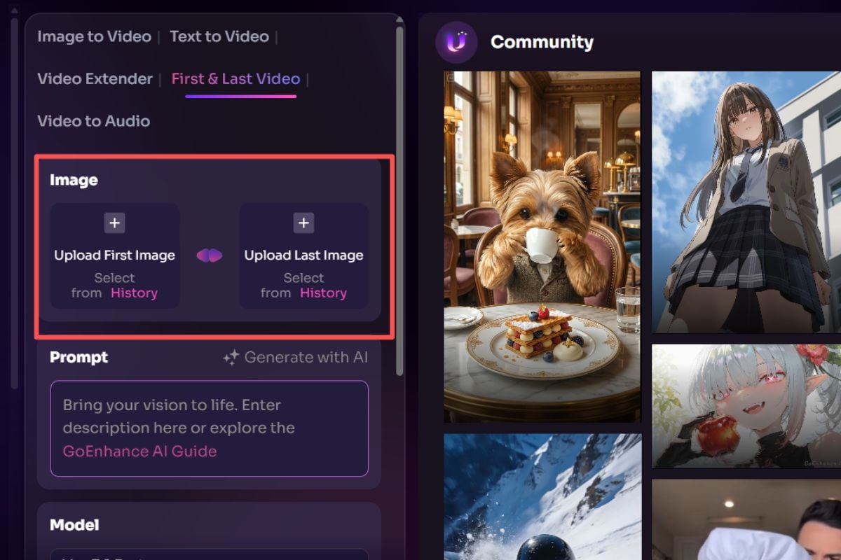 GoEnhance 支援圖生影片的起始與結束影格控制