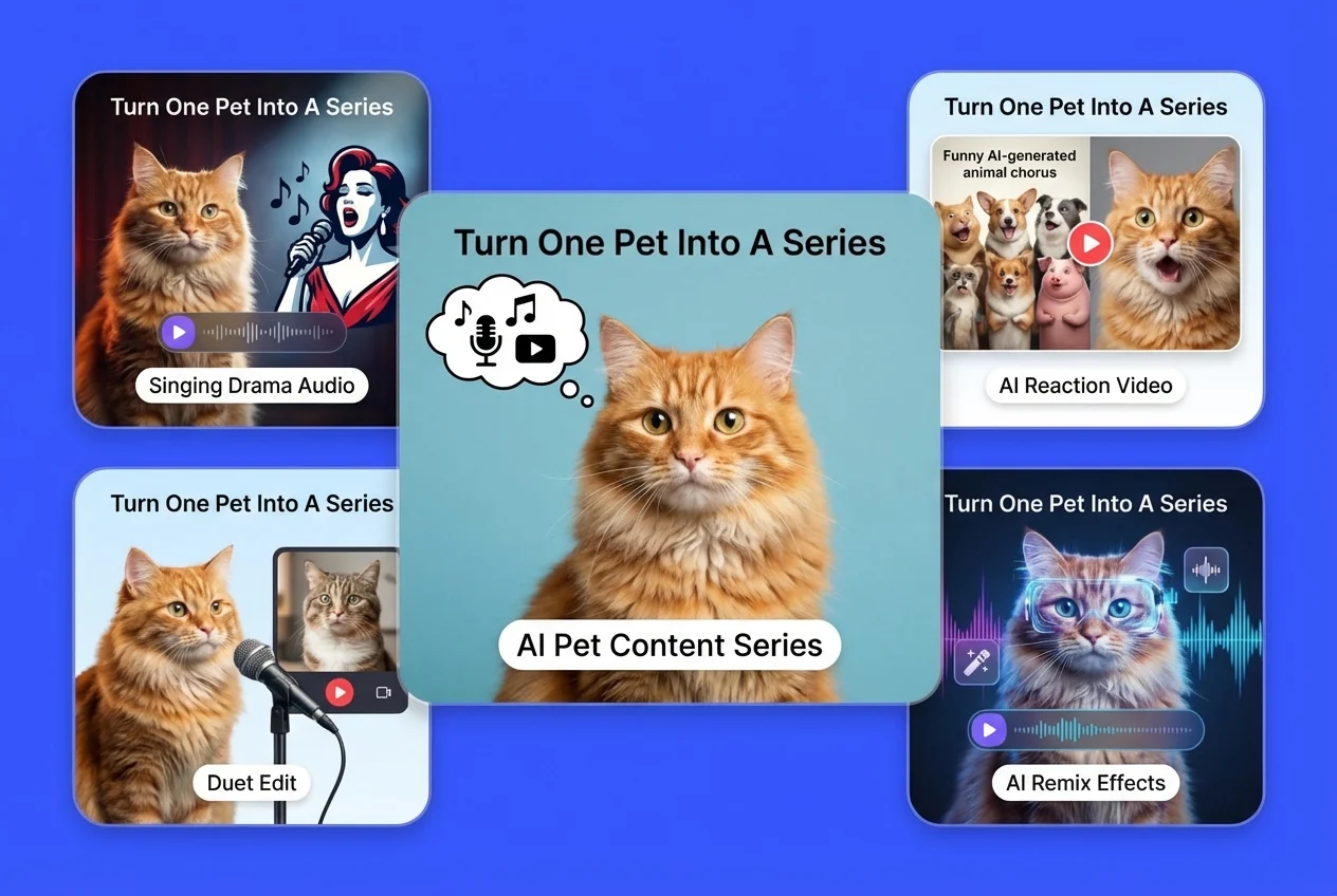 使用一张照片和多段音频剪辑制作的AI动物唱歌系列概念