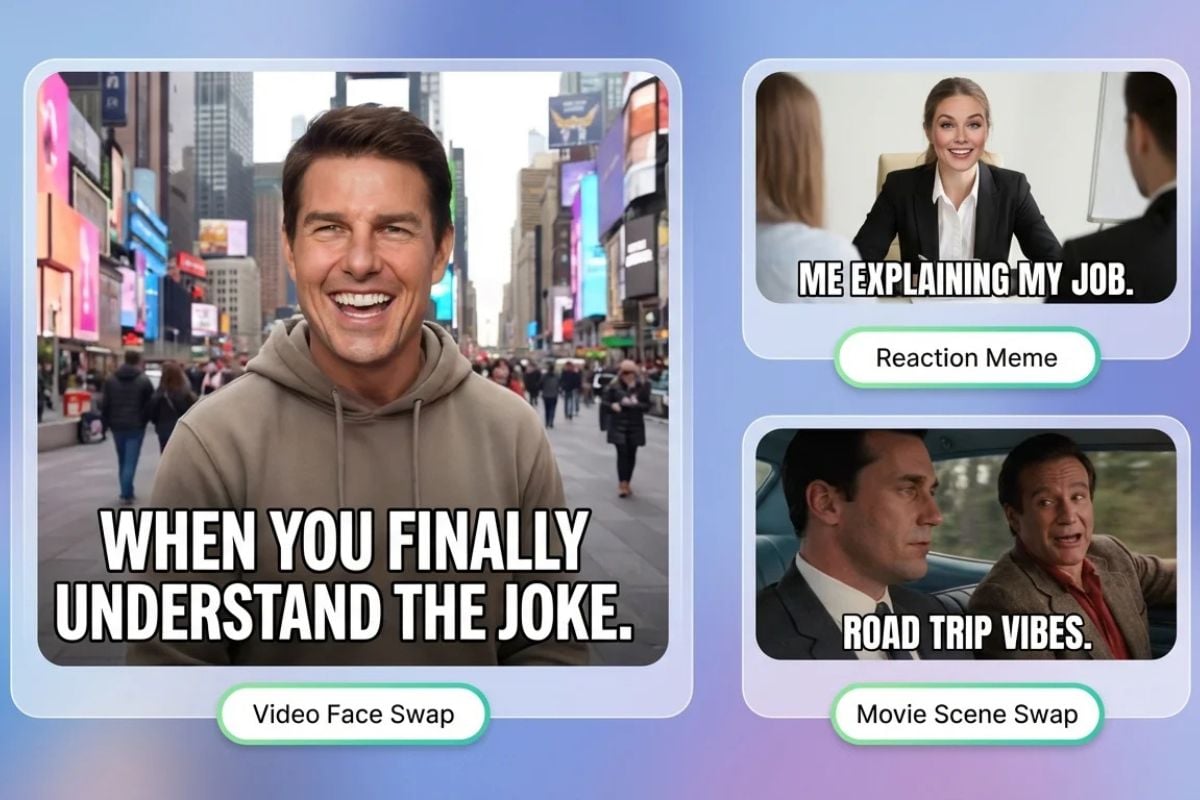 有名人風フェイススワップ — ひとコマをセレブ風ミームに変える