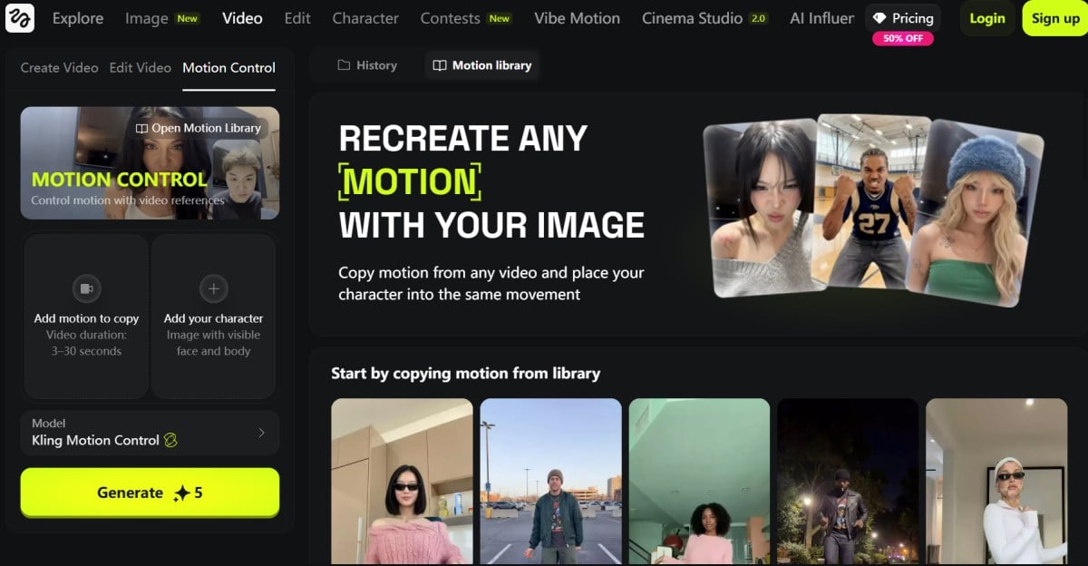 kling motion control on Higgsfield