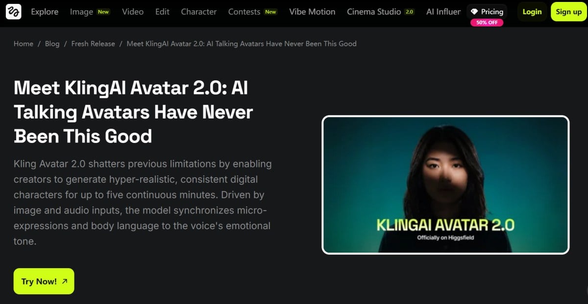 meet kling avatar on higgsfield