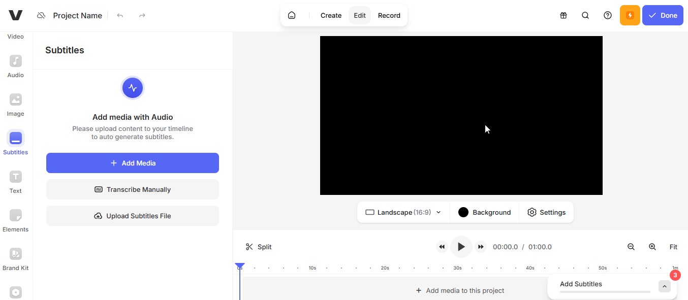 VEED subtitle editing workspace