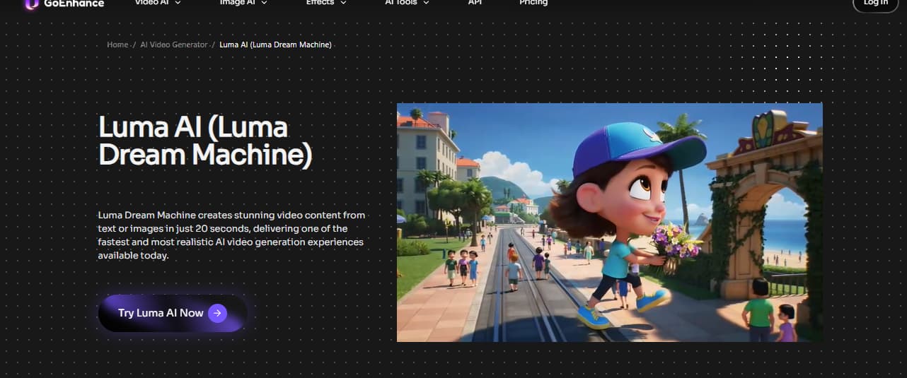 GoEnhance Luma AI 模型页面