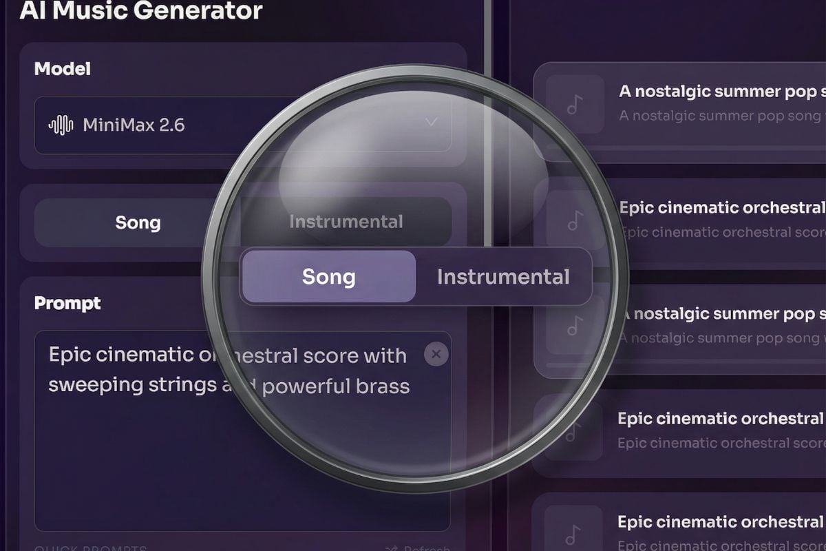 MiniMax Music 2.6의 노래 및 연주곡 생성 흐름