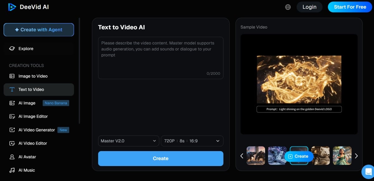 Deevid text to video generator